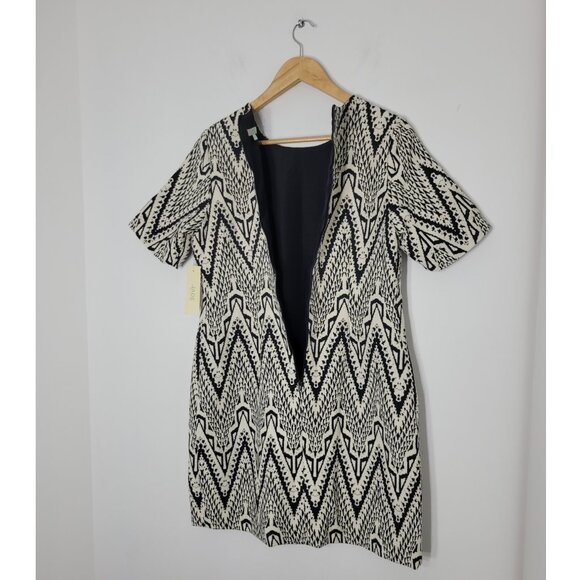 Jade Melody Tam Women's Cream & Black Zigzag Short Sleeve Mini Dress Size Medium - Picture 3 of 12